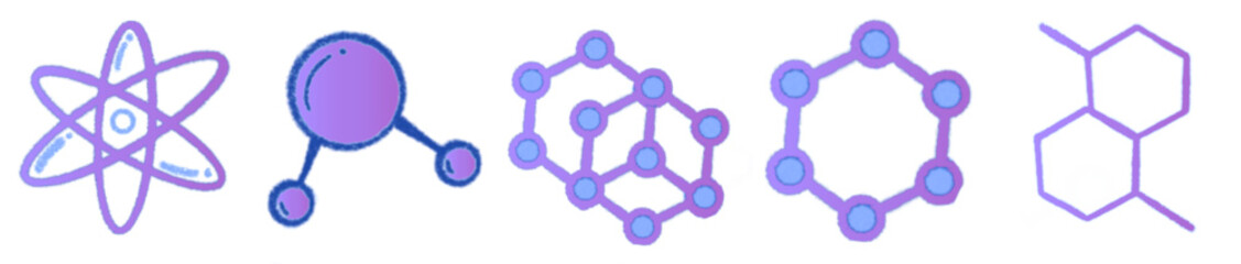 Purple Molecule Atom Science Cute Cartoon Icon Set