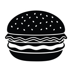 Black hamburger icon with sesame seeds food fast food