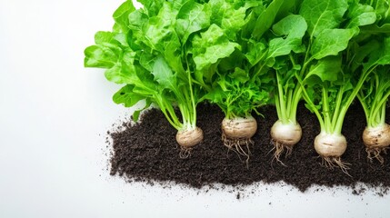 Naklejka premium Fresh organic greens and roots isolated for healthy food concept