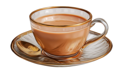 Tea Cup with Milk and Spoon on Saucer, Transparent BG