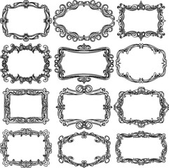 Vintage decorative frames vector set antique ornamental borders design elements collection art deco style 100