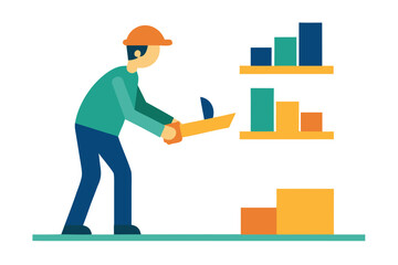 Construction worker building with blocks and analyzing growth charts