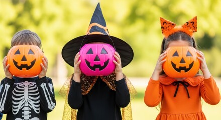 Children Celebrate Halloween with Jack O Lanterns