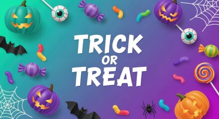 Happy Halloween Trick or Treat Celebration with Spooky Decorations
