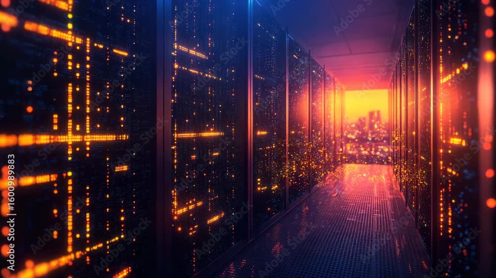 Aufkleber immersive data center visualization: server racks and technological infrastructure exploration