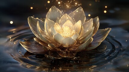 Radiant Bloom A Stunningly Beautiful Glowing Lotus Flower Floating Gracefully in Calm Water