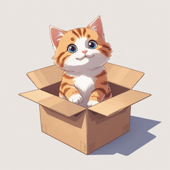 Cute red cat in a cardboard box.