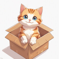 Cute red cat in a cardboard box.