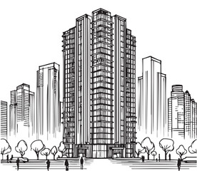 High rise building sketch. Architecture silhouette