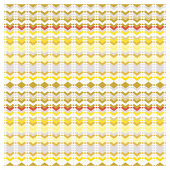 A repeating geometric pattern of arrows and diamonds in yellow, gold, and red hues against a white background, creating a layered effect.

