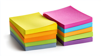 Minimal composition of colorful sticky notes placed on a plain white surface — great for productivity or organization concepts.

