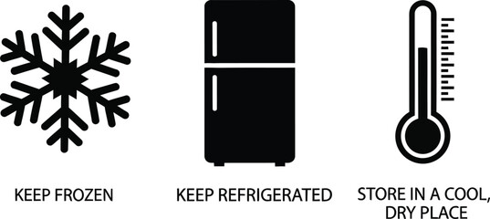 Food storage guidelines keep frozen refrigerated cool dry place temperature control packaging symbols