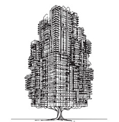 Abstract High rise building sketch as tree. Architecture silhouette