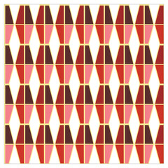 A repeat red and pink geometric pattern featuring interlocking triangles in a dynamic arrangement on white background, surface design.

