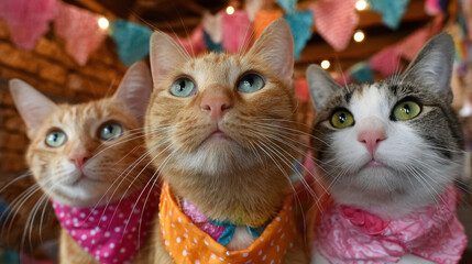 Adorable Cats Celebrating Together in Festive Setting