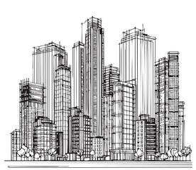 High rise building sketch. Architecture silhouette