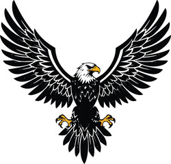 Fototapeta premium Stylized tribal eagle drawing, symmetrical design with detailed feather patterns, drawn in black on white, 