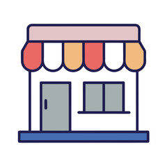 Cute Storefront Icon with Awning in Pastel Colors for Business and Commerce