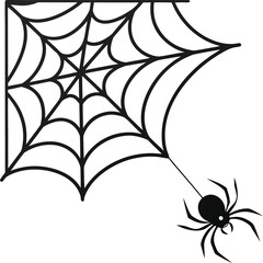 Spooky Silhouette of Spider and Web, Ideal for Halloween Decor