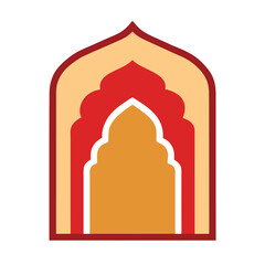 Elegant Islamic Archway Design in Red and Gold for Cultural Projects