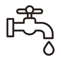 Simple Line Art Illustration of a Faucet with Dripping Water