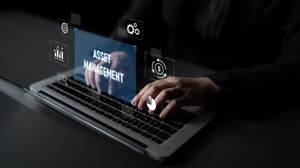Asset management system showing investment planning, financial goal tracking, ROI analysis, and...