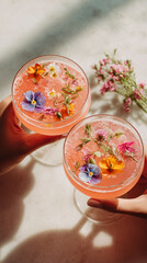 Floral Pink Cocktails &ndash; Edible Flower Drink Photography