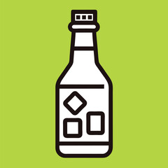 Line art icon of cold brew bottle with ice cubes.