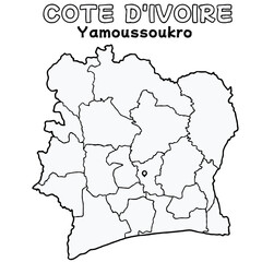 Outline of the Cote D'Souza Map with State Boundaries with name and capital city for Educational Purposes and Planning in transparent and vector
