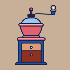 Vintage coffee grinder in doodle style