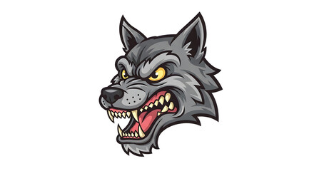 Aggressive Grey Wolf Head Illustration