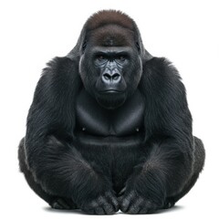 Obraz premium Powerful silverback gorilla sitting and looking at the camera with a serious expression