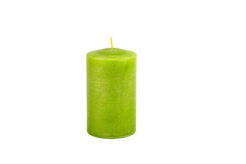 a green candle is lit on a white background