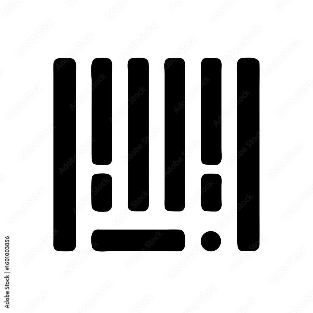 Poster vector art of a minimalist black and white graphic design featuring a stylized barcode pattern with 