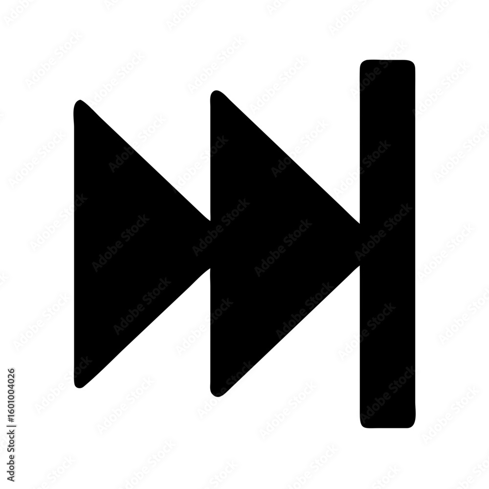 Poster vector art of a black silhouette of a fast forward icon with two arrows pointing right and a vertica