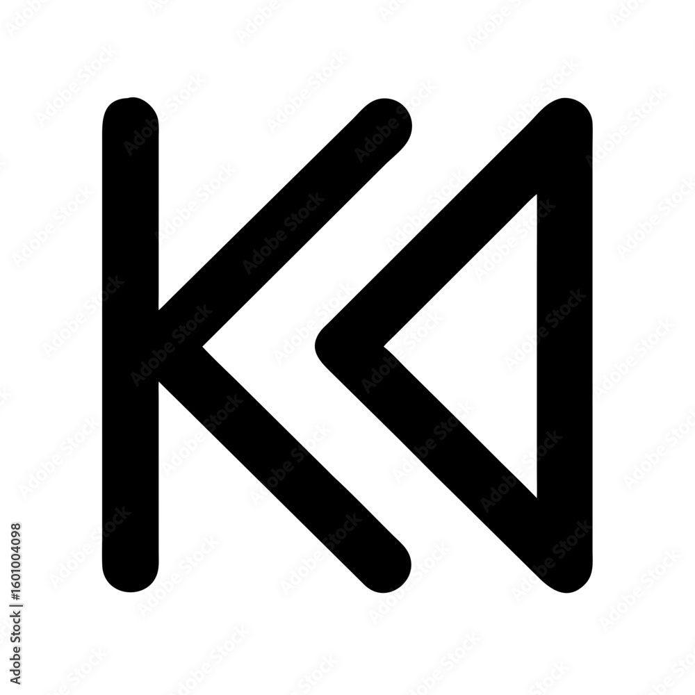 Poster vector art of a bold black rewind icon with two arrows pointing left on a clean white background