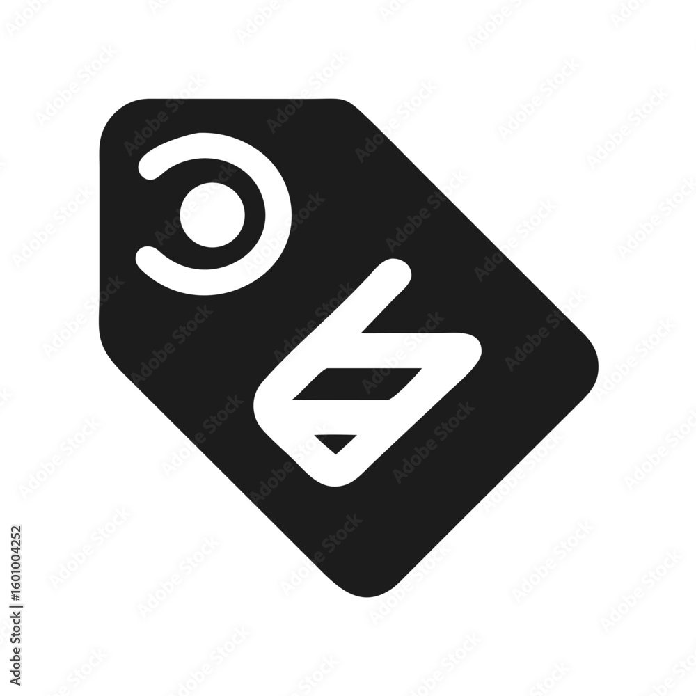 Poster vector art of a black tag icon with a white circular design and a white diagonal line inside isolate