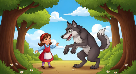 Little Red Riding Hood and the Big Bad Wolf in the Forest