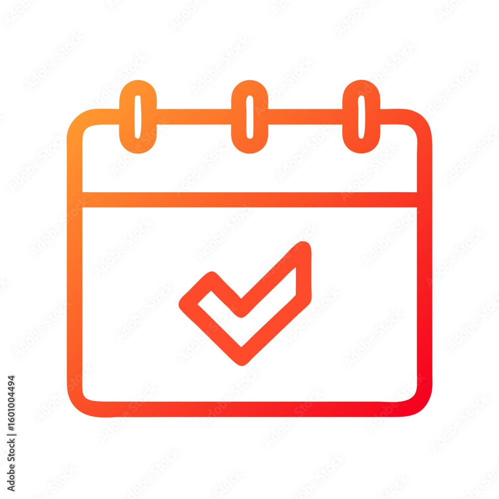 Poster vector art of a simple orange gradient outline icon of a calendar with a checkmark indicating a comp