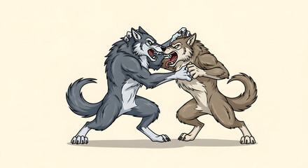 Epic Werewolf Brawl: Two Powerful Lycanthropes Clash in a Fierce, Primal Battle