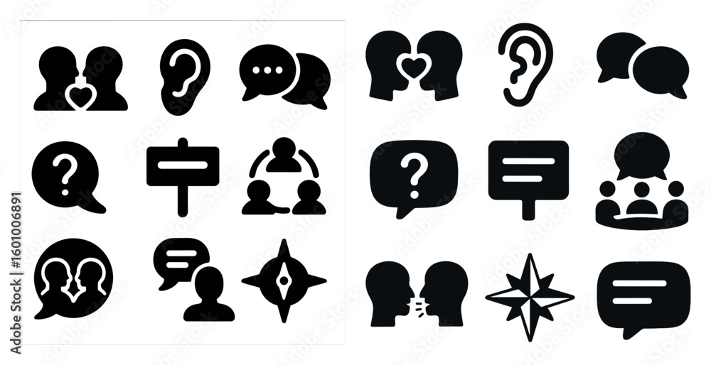 Fototapete collection of black and white icons that represent different types of conversations. the icons inclu