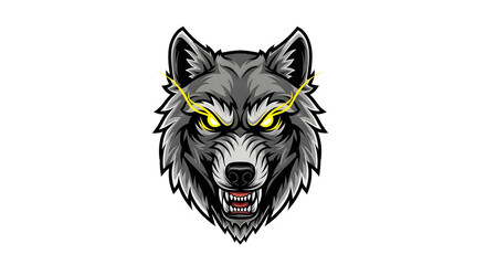 Aggressive Wolf Head Illustration,  Fierce Canine Vector Graphic,  Angry Wolf Portrait