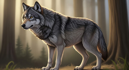 Majestic Gray Wolf in the Golden Forest