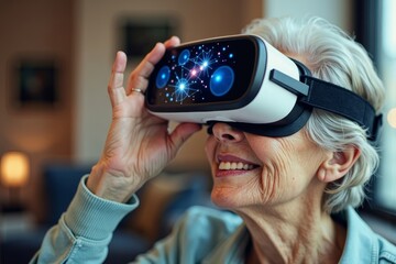 Exploring a New Digital Realm: An Elderly Woman with a Serene Smile Using a Virtual Reality Headset