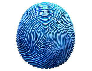 Futuristic Fingerprint Icon with Hex Grid and Data Stream Elements, Angled Composition, Transparent Background