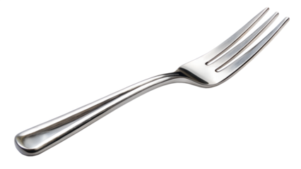 A shiny silver fork is isolated on a transparent background ready for dining