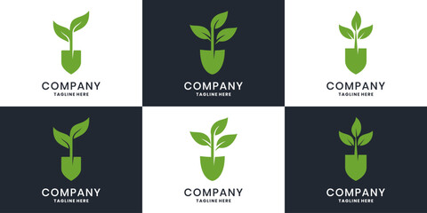 Eco-friendly plant and shovel logo design