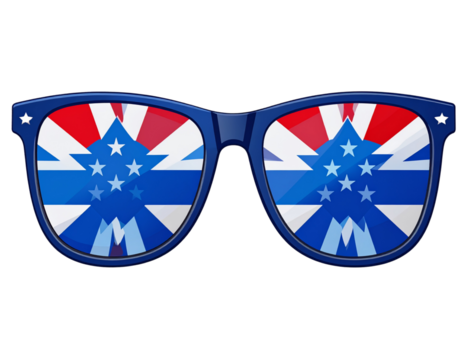Minimalist Sunglasses with Abstract American Flag Reflection – Modern Graphic PNG - Powered by Adobe