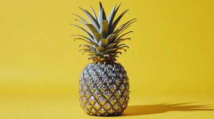 A luxurious diamond-encrusted pineapple set against a vibrant yellow background, symbolizing opulence, creativity, and tropical glamour. High-resolution conceptual image for fashion, luxury branding