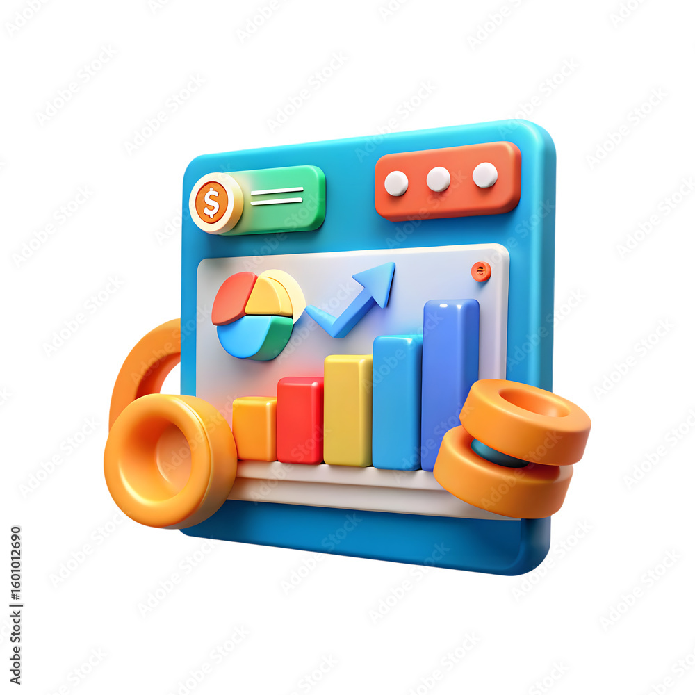 Aufkleber 3d rendered toy business dashboard with charts and graphs isolated on transparent background
